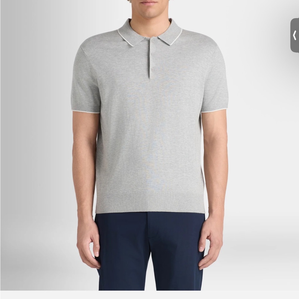 Club Monaco Light Grey Short-Sleeve Polo with Contrast Trim